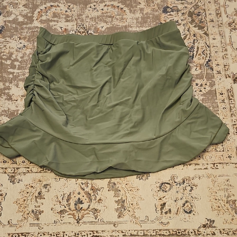 Sage Green Swim Skirt Bottom – Ruched Sides & Ruffle Hem – Modest Swimwear